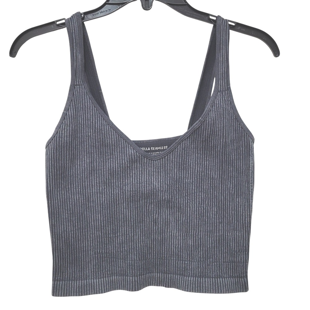 Bella Seamless Ribbed Crop Tank Top Womens Large Charcoal Gray Excellent Y8810
